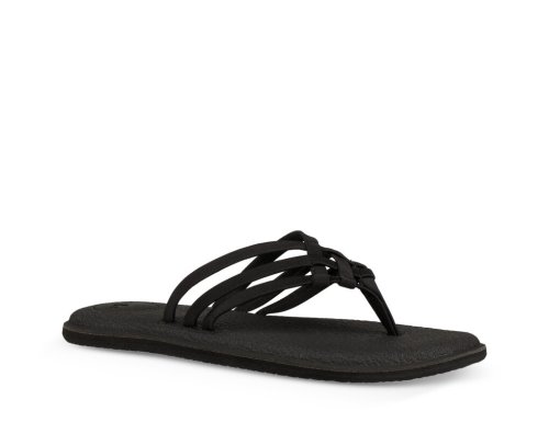 Sanuk Womens Yoga Salty Black Flip Flops | RZVTUM763